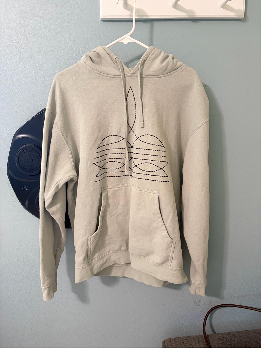 Women's Light Sage Pullover Hoodie with Minimal Stitch Graphic